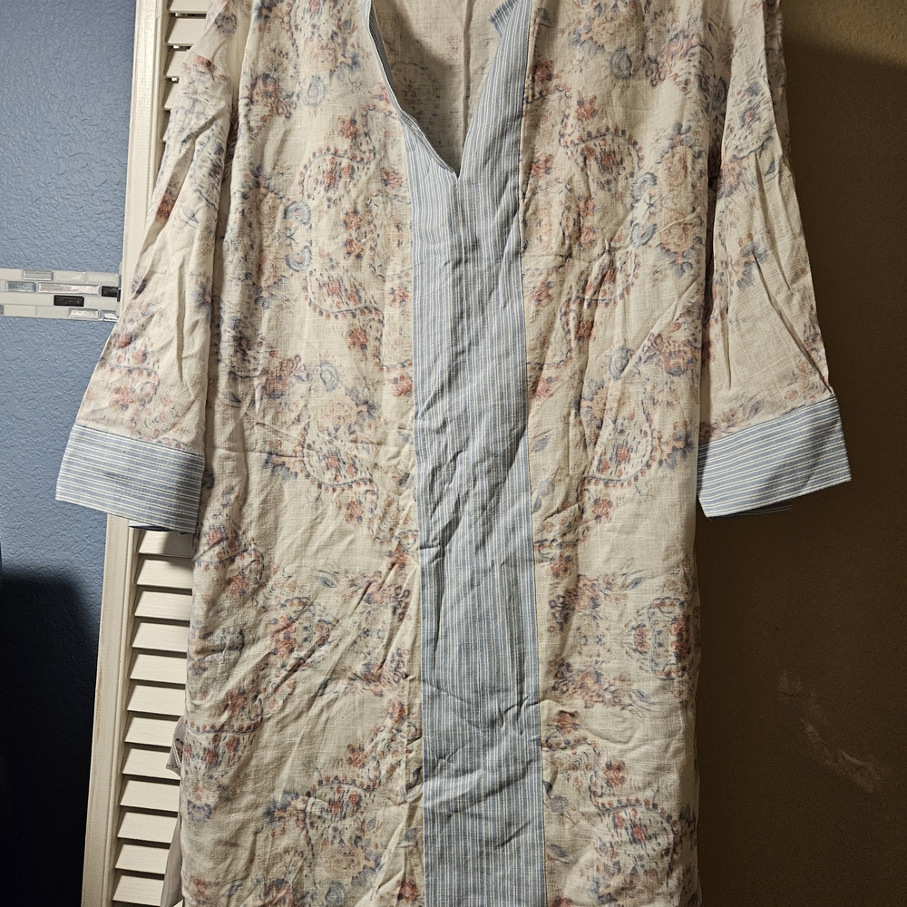 BCBGMaxAzria Cream and Blue Floral Midi Dress
